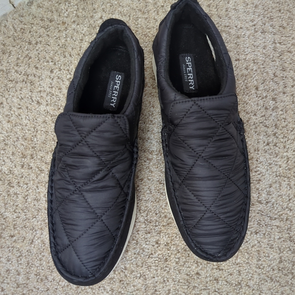 Sperry black quilted moccasins in size 9.5